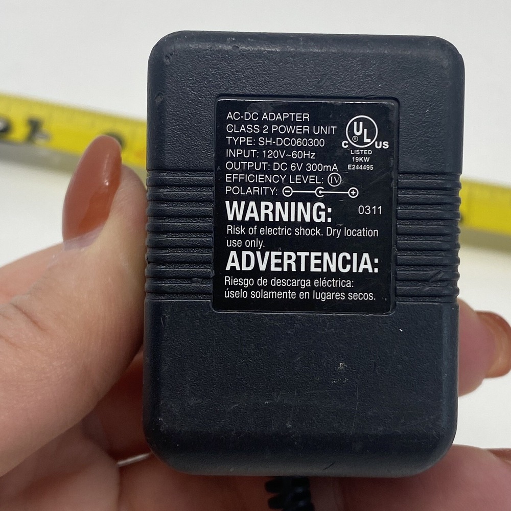 AC-DC Adapter Model SH-DC060300 6V DC 300mA Class 2 Power Unit Input 120V-60HZ